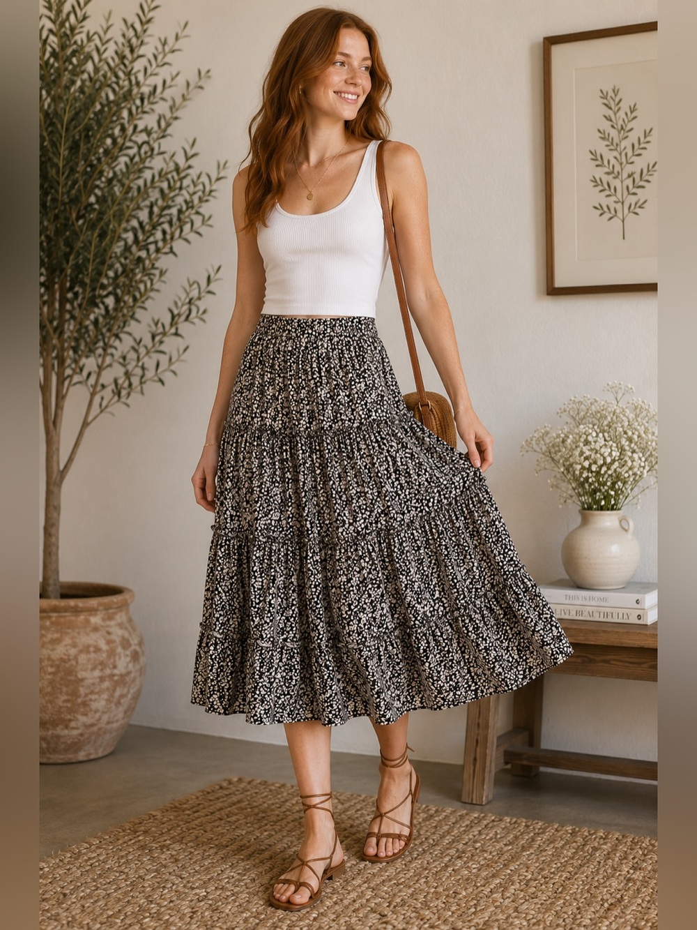 Japna Floral Tiered Midi Skirt | Size M